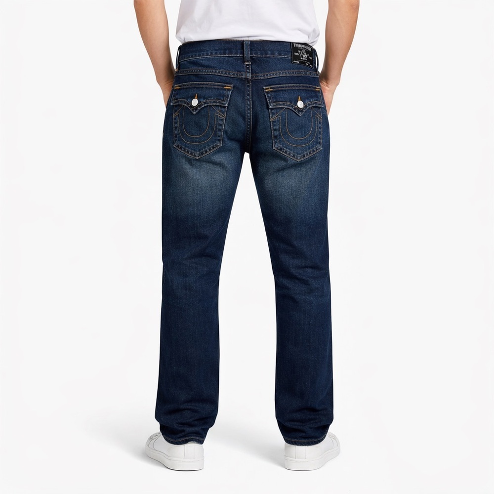 True Religion Ricky Flap Jeans Mens 34x32 Relaxed Straight Dark Wash - Picture 2 of 14